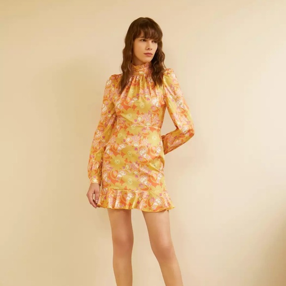 Retro Floral Ruffle Hem Mini Dress - Picture 5 of 11